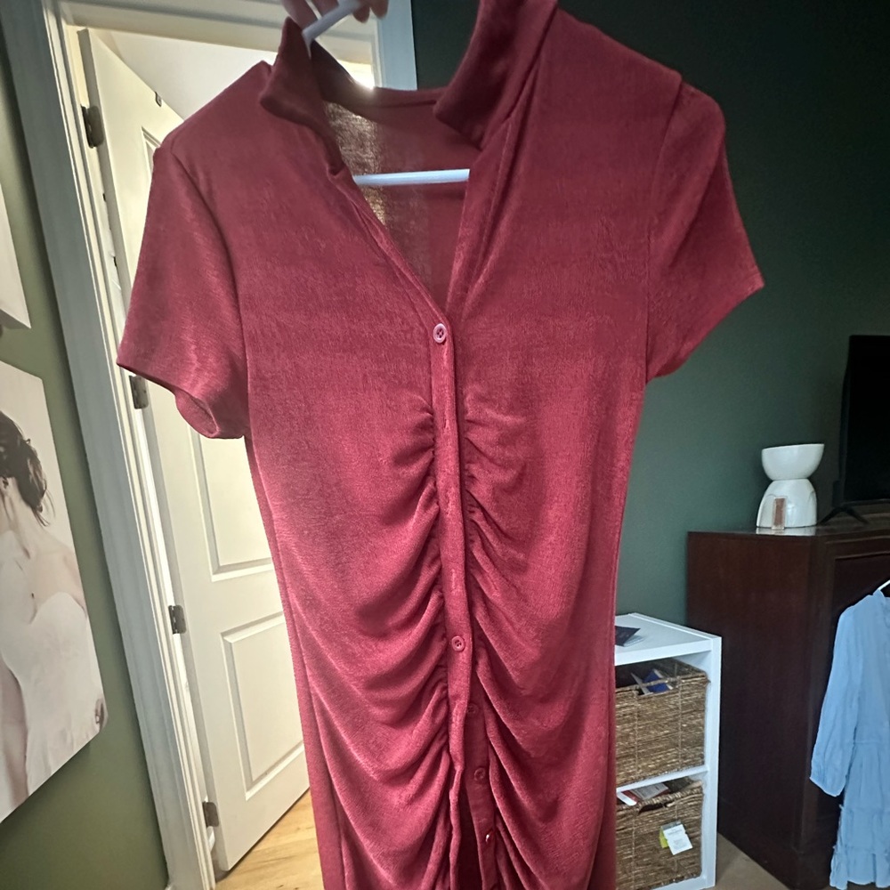 Rust button front collared dress - Picture 2 of 2